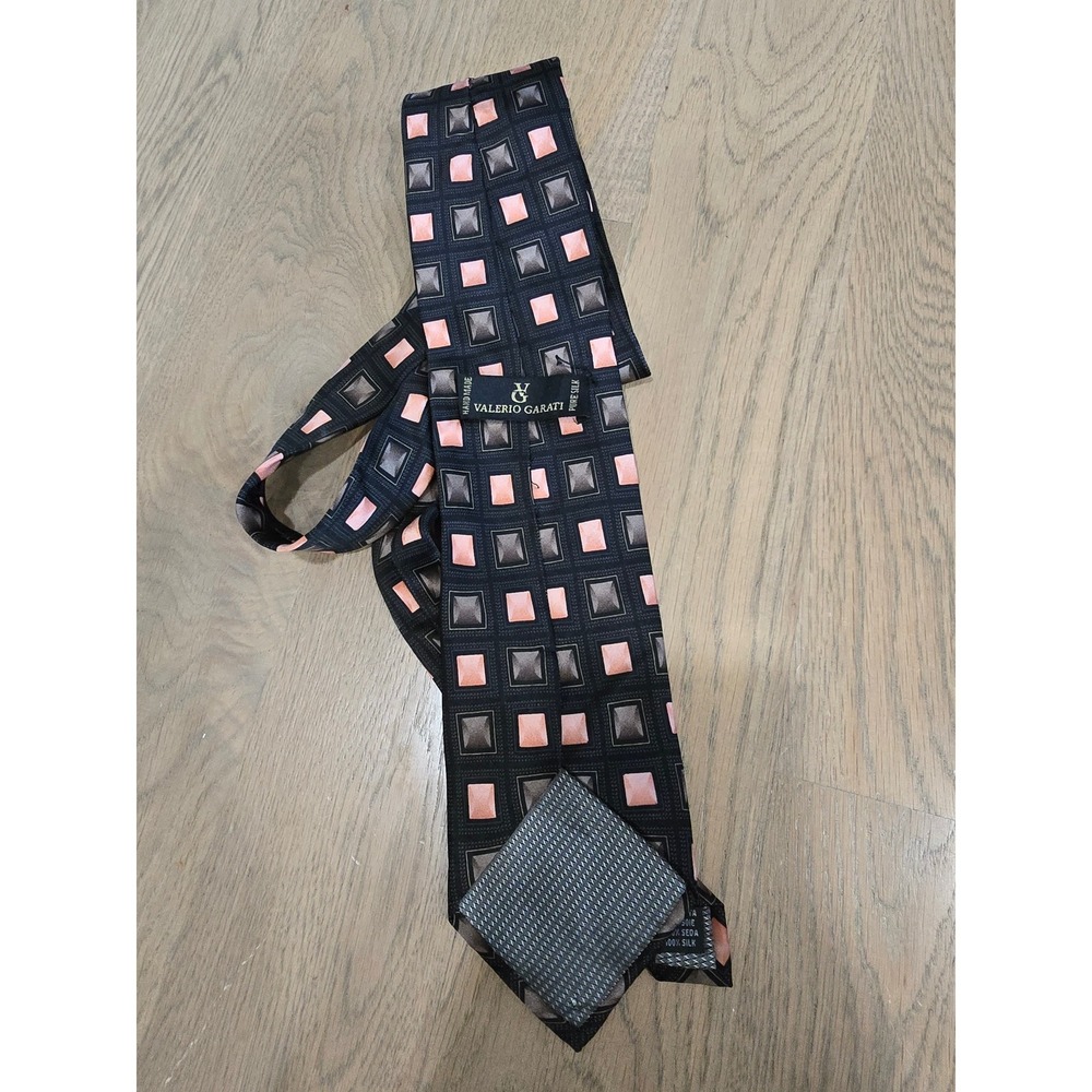 Valerio Garati Silk Necktie Black Pink Squares Pattern Men's‎ Handmade